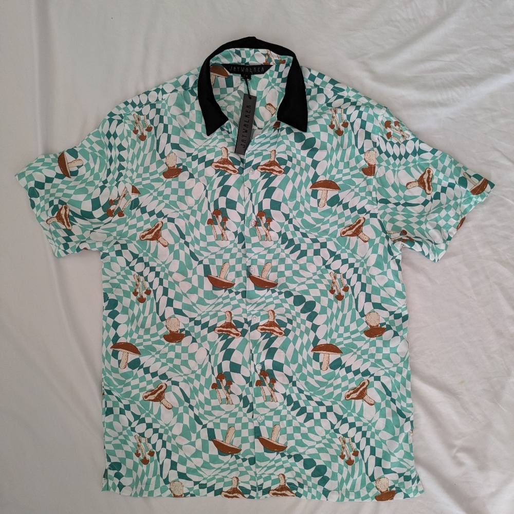 Jaywalker Psychedelic Mushroom Bowling Shirt Mens Size Large